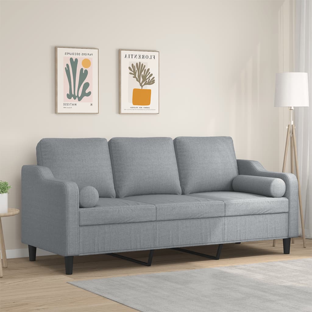 3-personers sofa med pyntepuder 180 cm stof lysegrå