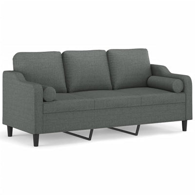 3-personers sofa med pyntepuder 180 cm stof mørkegrå