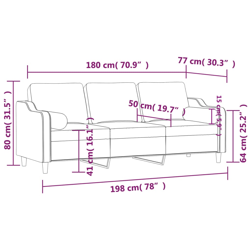 3-personers sofa med pyntepuder 180 cm stof mørkegrå