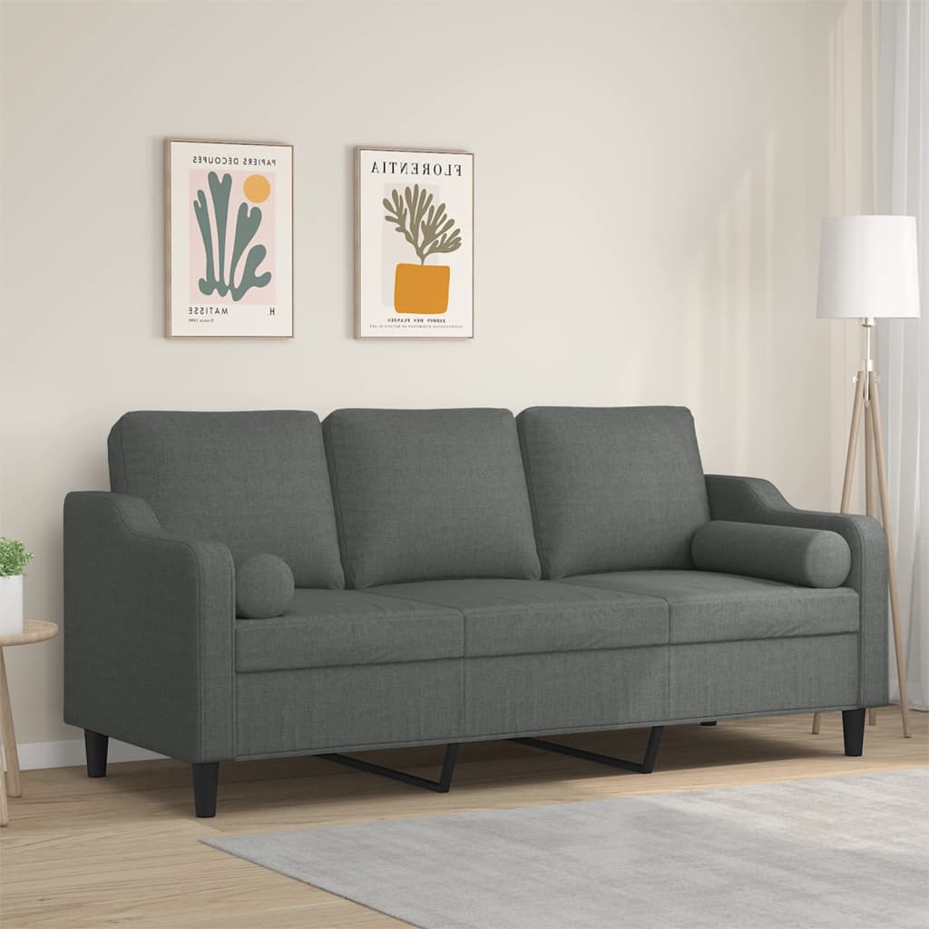 3-personers sofa med pyntepuder 180 cm stof mørkegrå