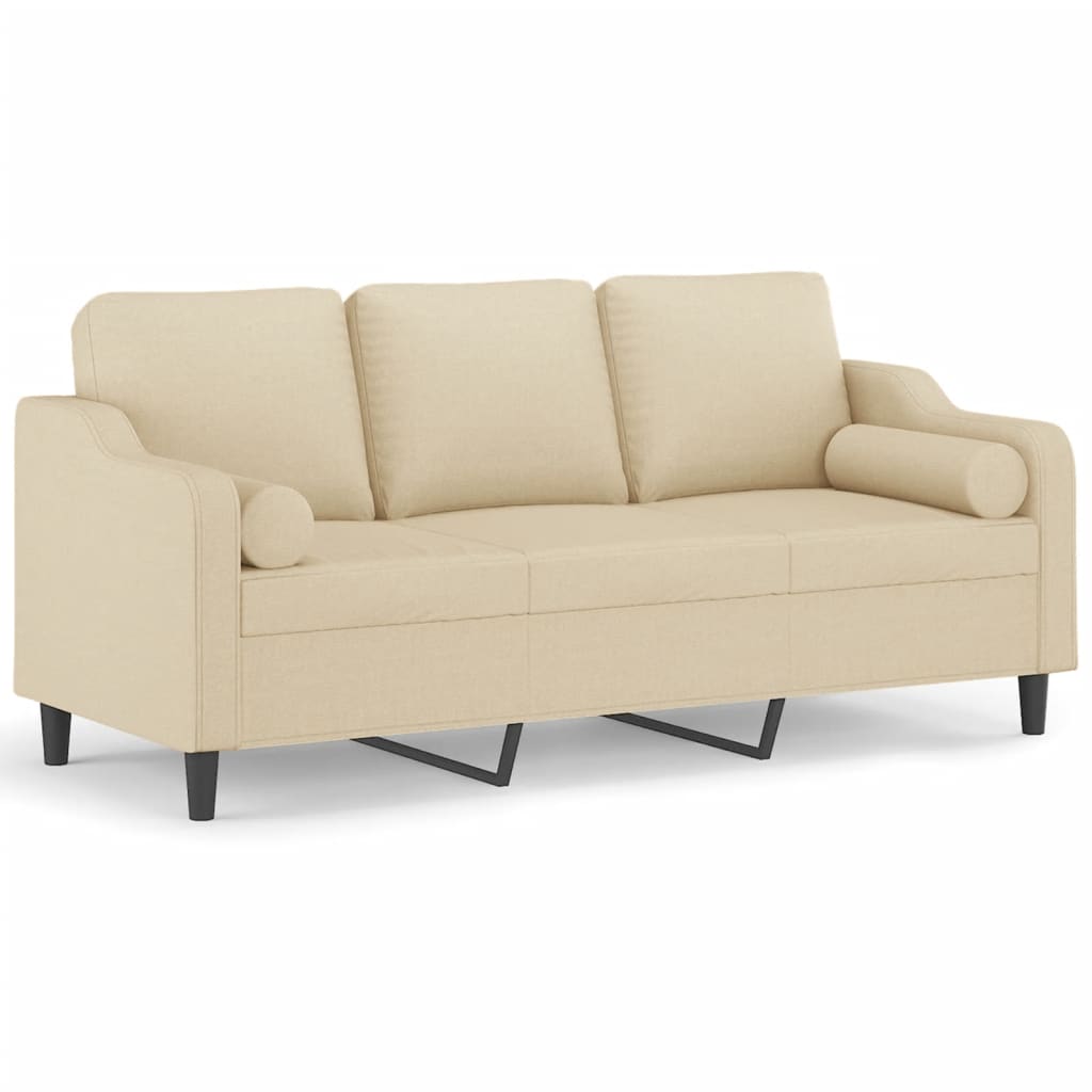 3-personers sofa med pyntepuder 180 cm stof cremefarvet