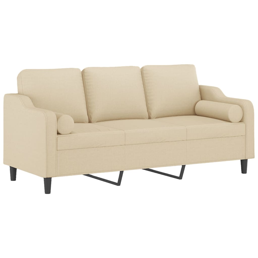 3-personers sofa med pyntepuder 180 cm stof cremefarvet