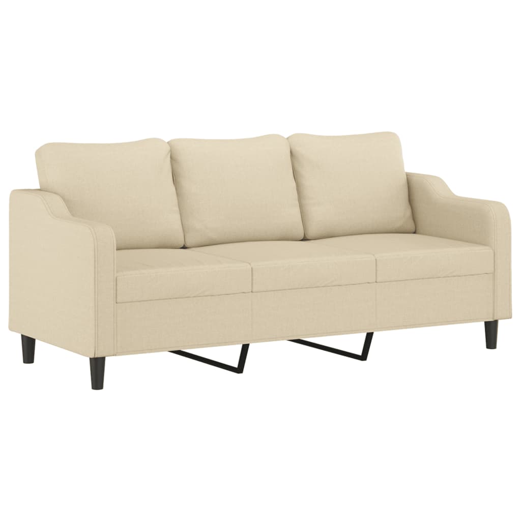 3-personers sofa med pyntepuder 180 cm stof cremefarvet