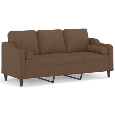 3-personers sofa med pyntepuder 180 cm stof brun