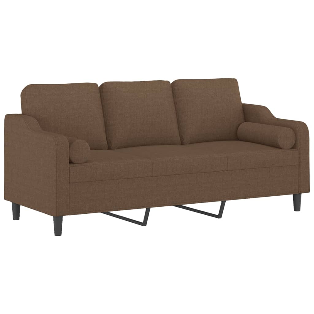 3-personers sofa med pyntepuder 180 cm stof brun