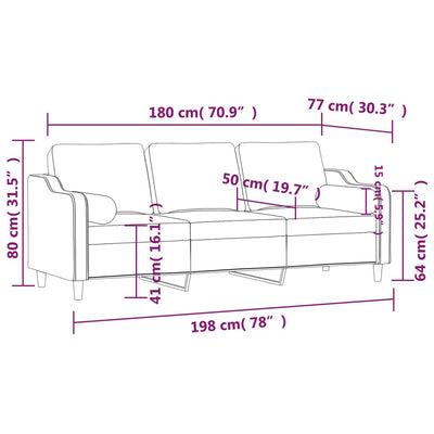 3-personers sofa med pyntepuder 180 cm stof brun