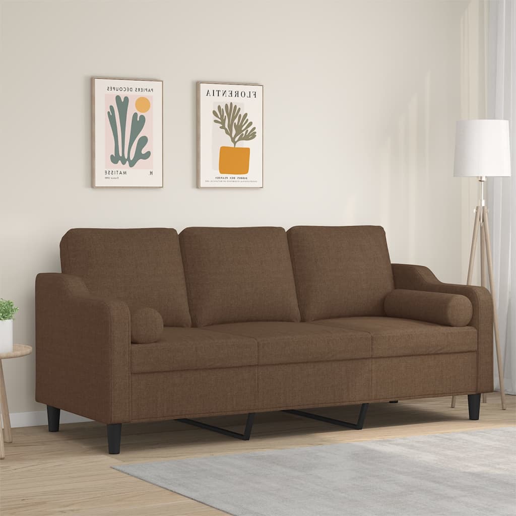 3-personers sofa med pyntepuder 180 cm stof brun