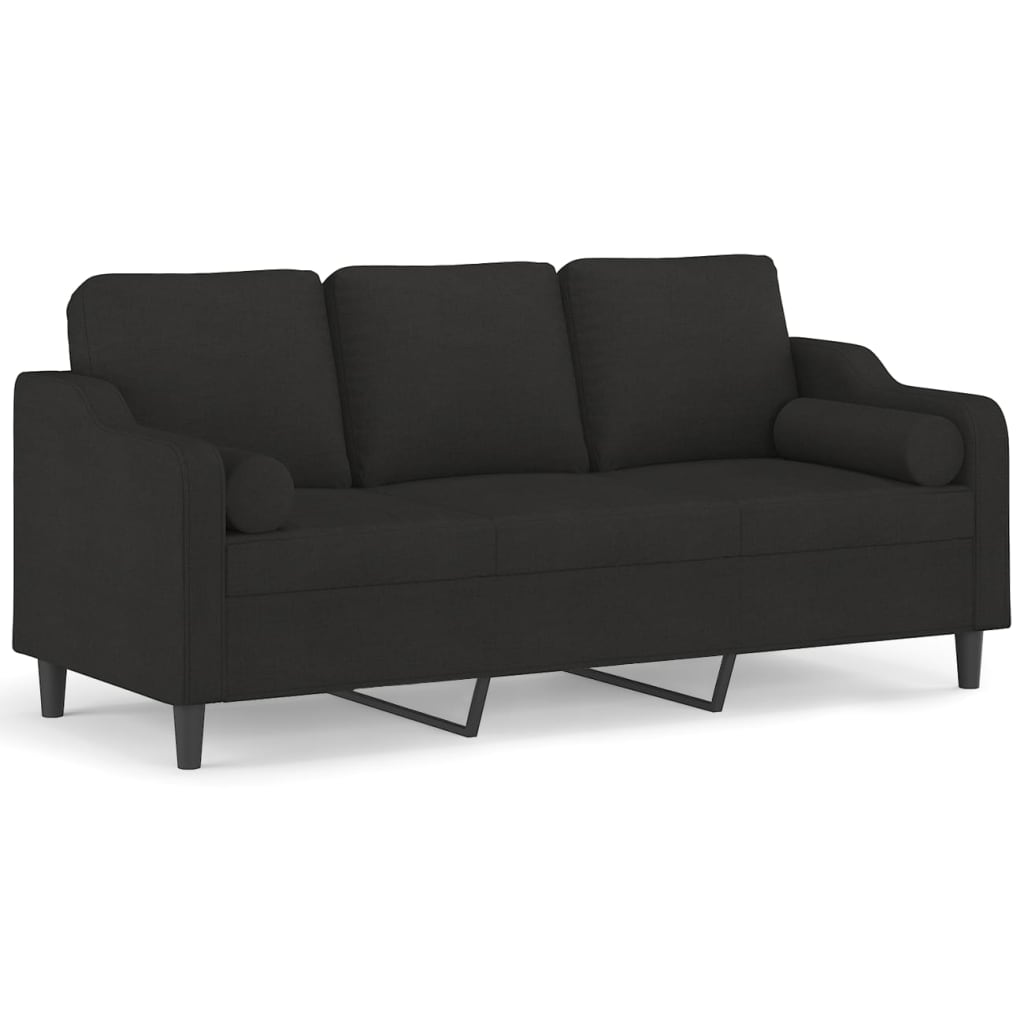 3-personers sofa med pyntepuder 180 cm stof sort