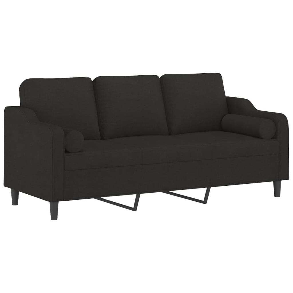 3-personers sofa med pyntepuder 180 cm stof sort