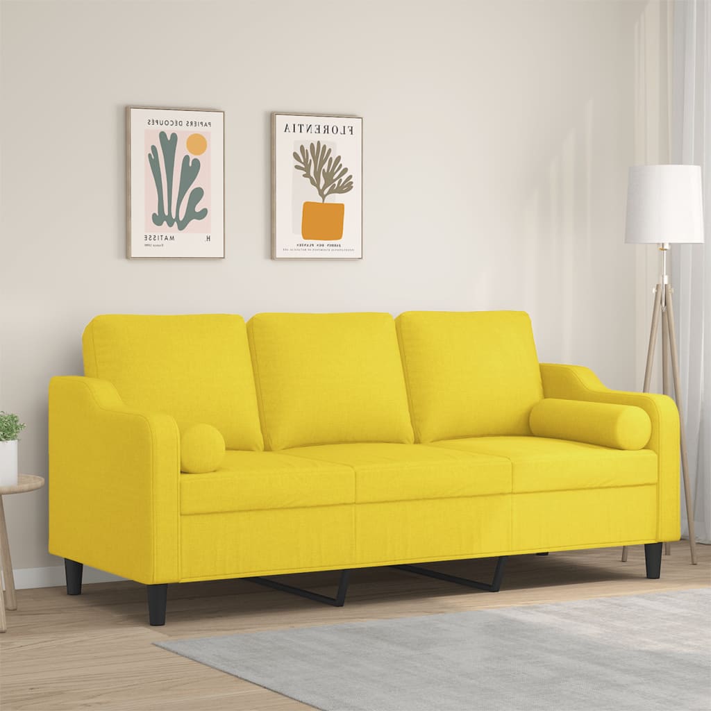 3-personers sofa med pyntepuder 180 cm stof lysegul