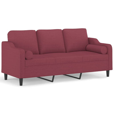 3-personers sofa med pyntepuder 180 cm stof vinrød