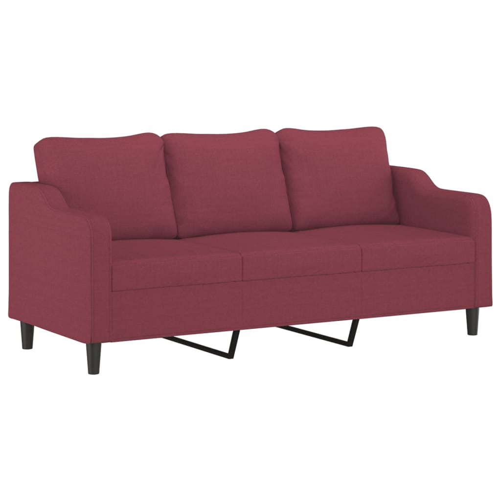 3-personers sofa med pyntepuder 180 cm stof vinrød