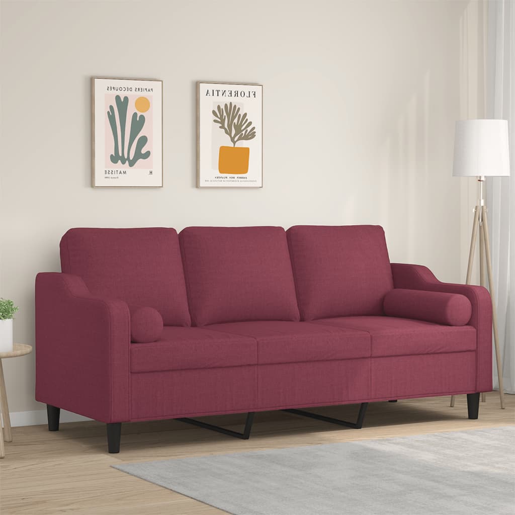 3-personers sofa med pyntepuder 180 cm stof vinrød