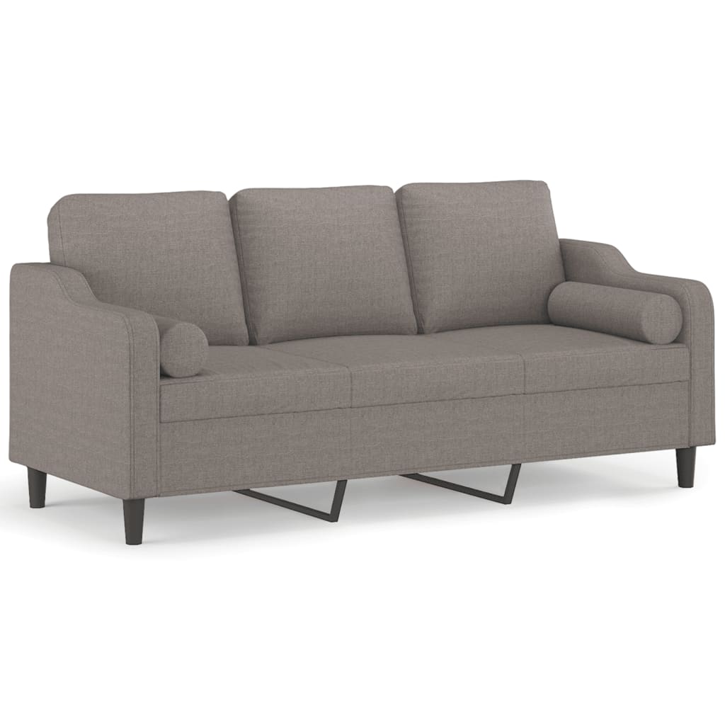 3-personers sofa med pyntepuder 180 cm stof gråbrun