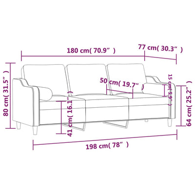 3-personers sofa med pyntepuder 180 cm stof gråbrun