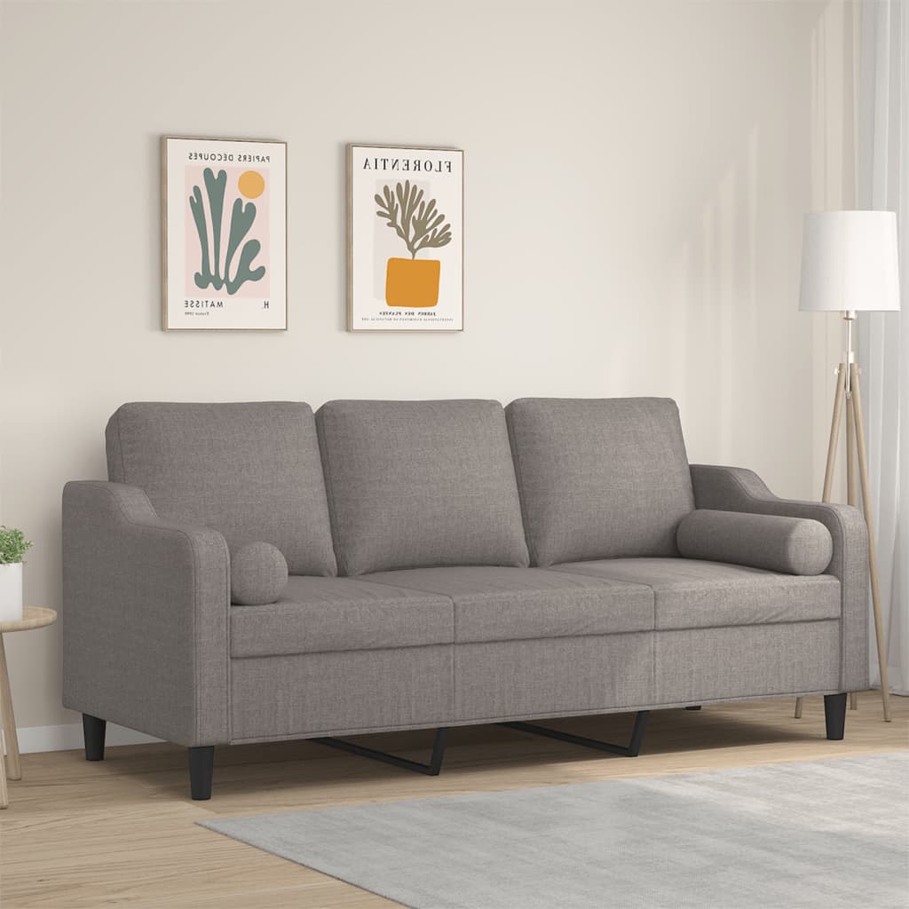 3-personers sofa med pyntepuder 180 cm stof gråbrun