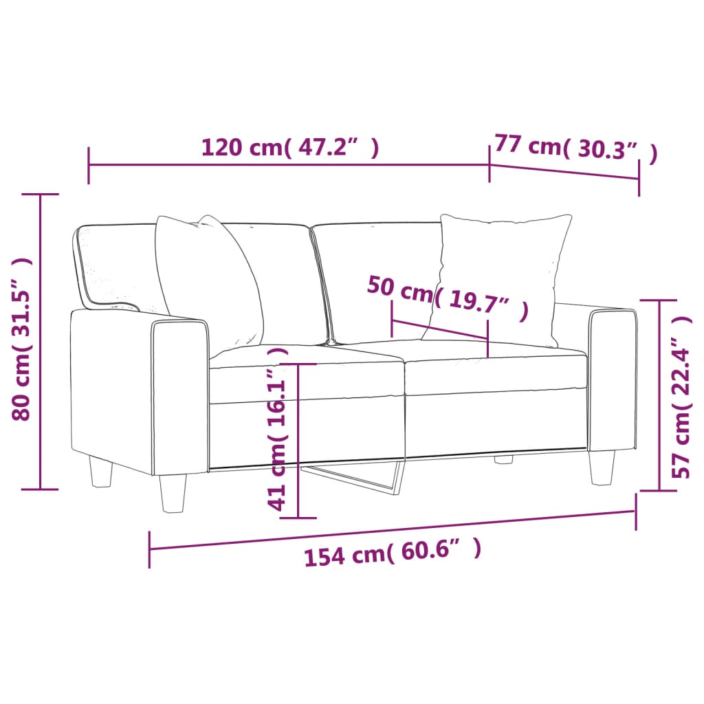 2-personers sofa med pyntepuder 120 cm kunstlæder sort