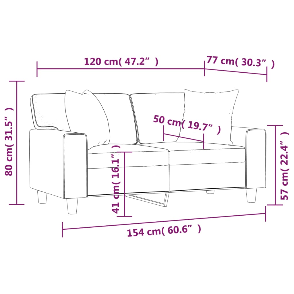 2-personers sofa med pyntepuder 120 cm kunstlæder grå