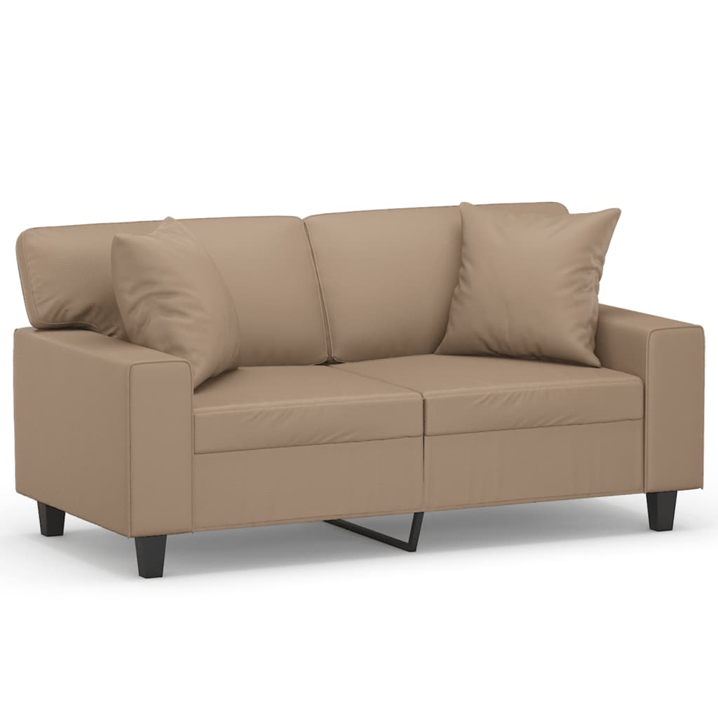 2-personers sofa med pyntepuder 120 cm kunstlæder cappuccino