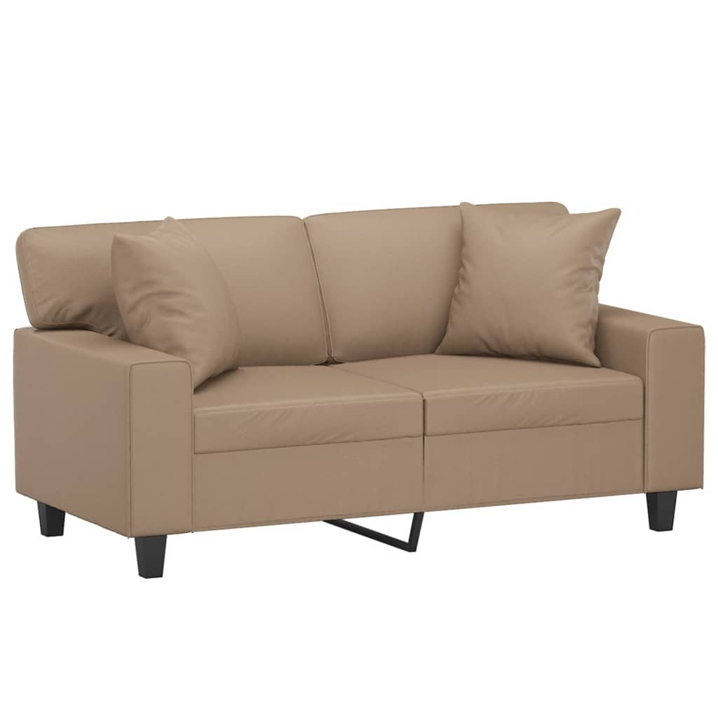 2-personers sofa med pyntepuder 120 cm kunstlæder cappuccino