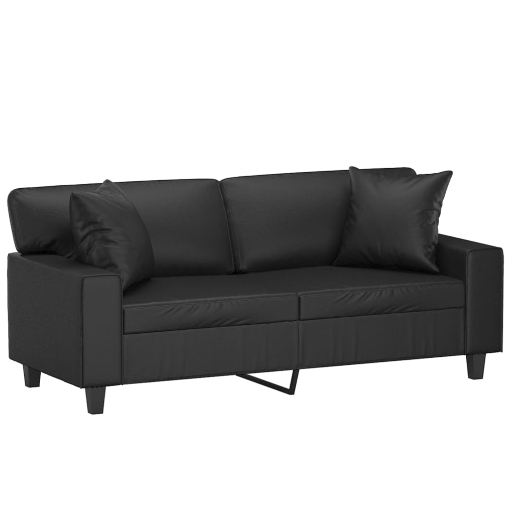 2-personers sofa med pyntepuder 140 cm kunstlæder sort