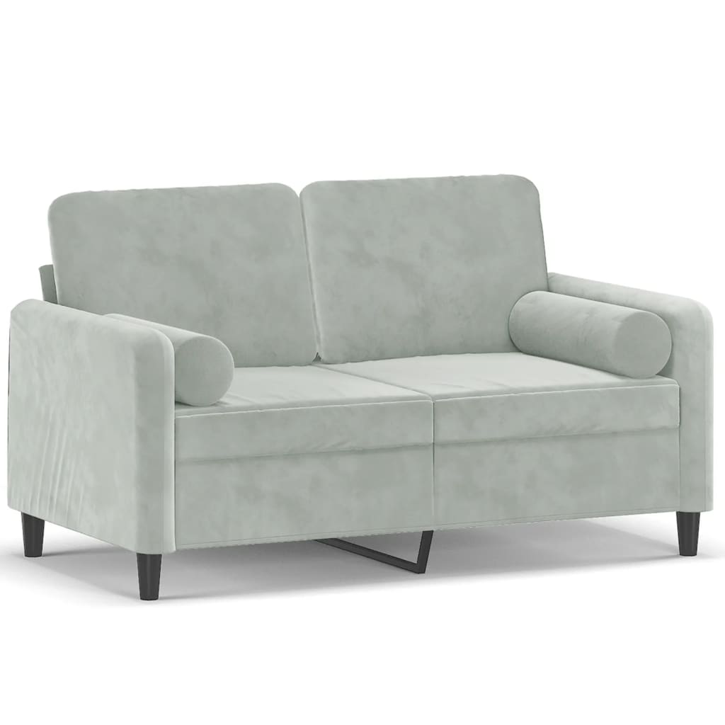 2-personers sofa med pyntepuder 120 cm velour lysegrå