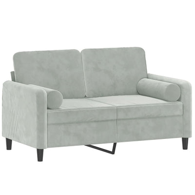 2-personers sofa med pyntepuder 120 cm velour lysegrå