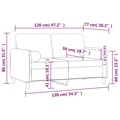 2-personers sofa med pyntepuder 120 cm velour lysegrå