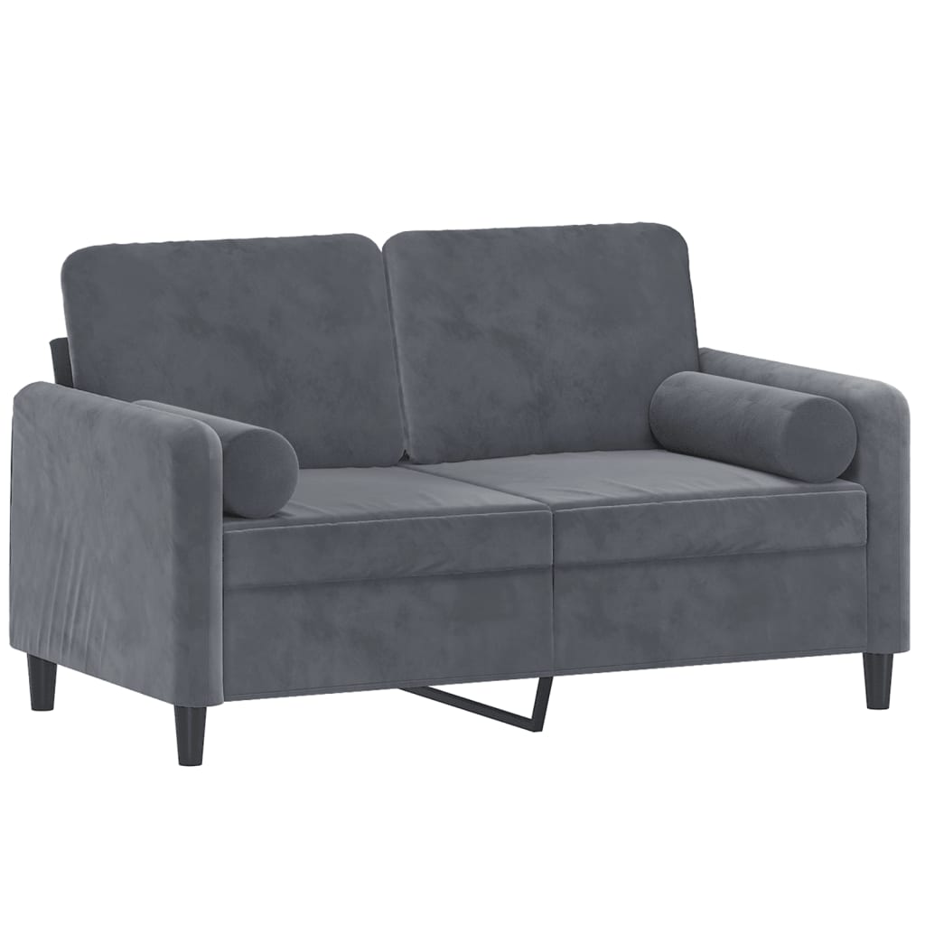 2-personers sofa med pyntepuder 120 cm velour mørkegrå