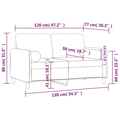 2-personers sofa med pyntepuder 120 cm velour mørkegrå