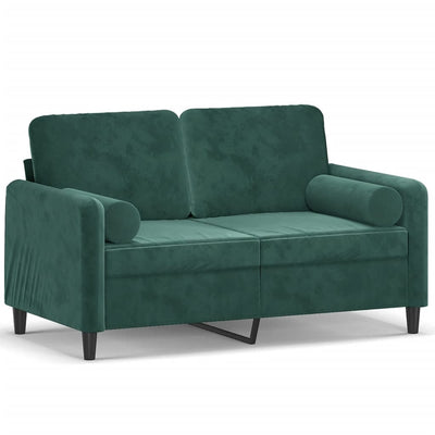 2-personers sofa med pyntepuder 120 cm velour mørkegrøn