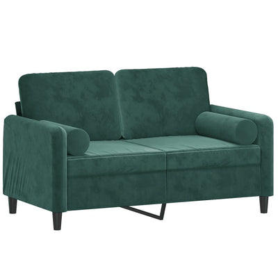 2-personers sofa med pyntepuder 120 cm velour mørkegrøn