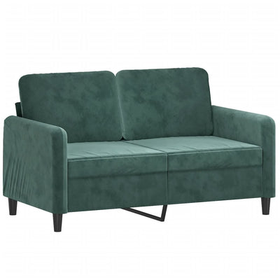 2-personers sofa med pyntepuder 120 cm velour mørkegrøn