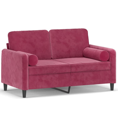 2-personers sofa med pyntepuder 120 cm velour vinrød