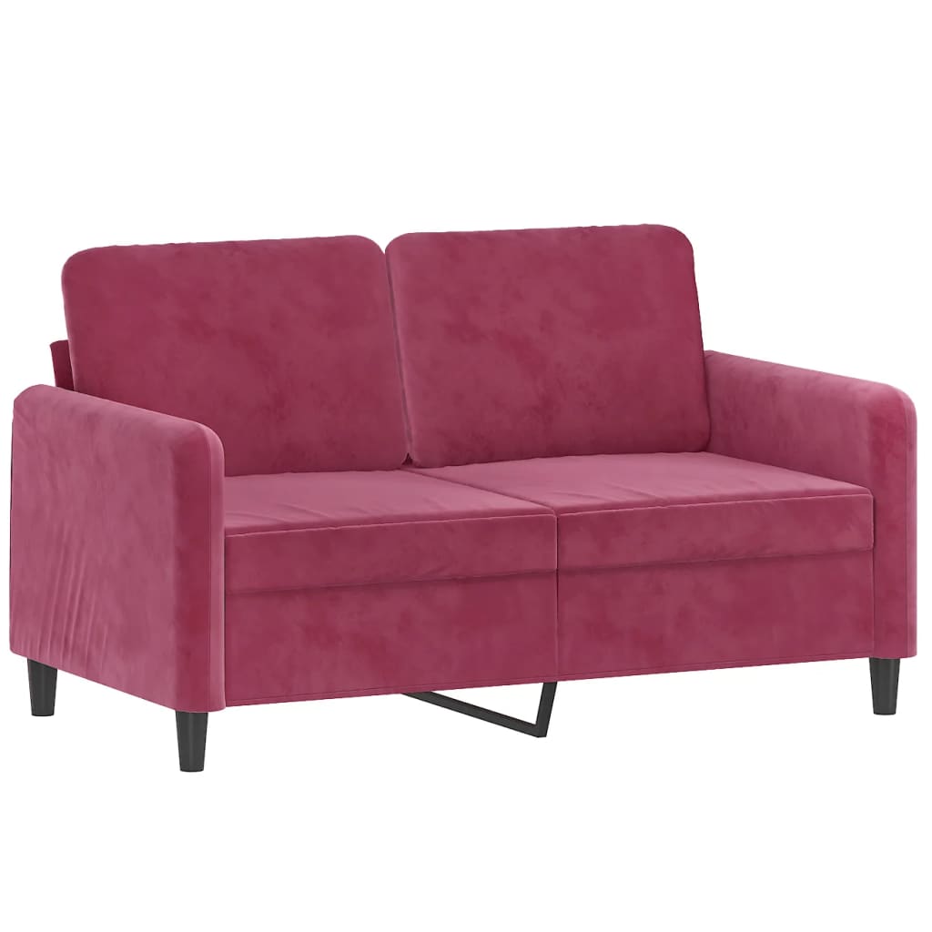 2-personers sofa med pyntepuder 120 cm velour vinrød