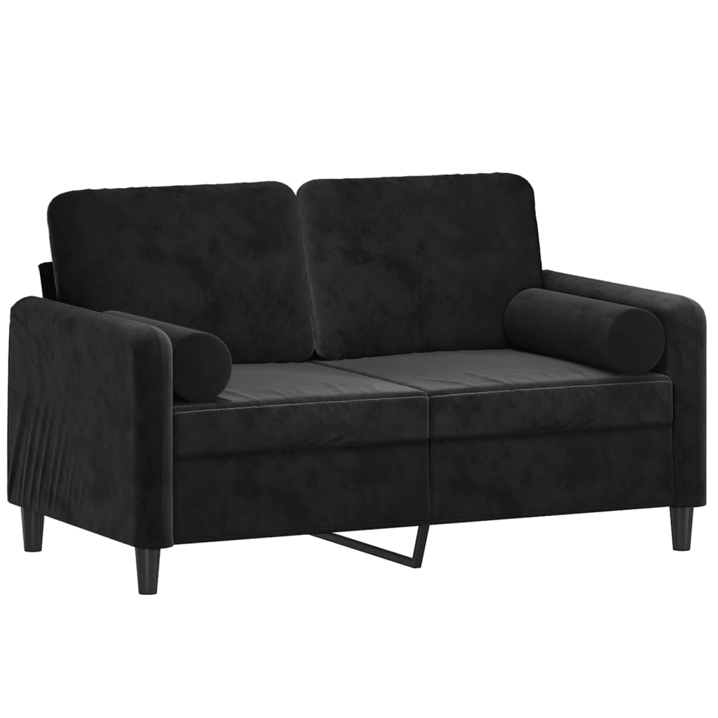 2-personers sofa med pyntepuder 120 cm velour sort