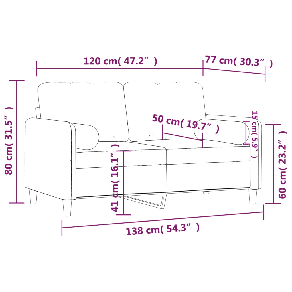 2-personers sofa med pyntepuder 120 cm velour sort