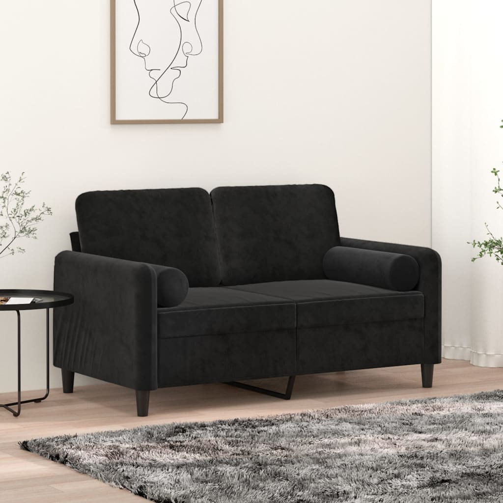 2-personers sofa med pyntepuder 120 cm velour sort