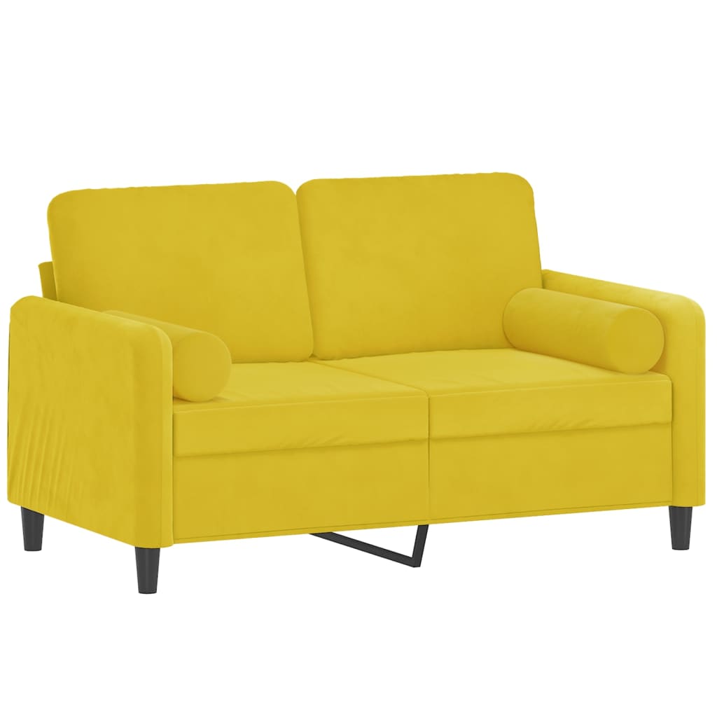 2-personers sofa med pyntepuder 120 cm velour gul