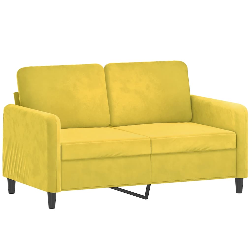 2-personers sofa med pyntepuder 120 cm velour gul