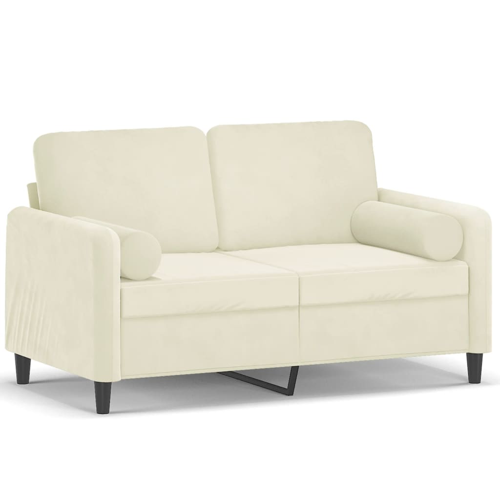 2-personers sofa med pyntepuder 120 cm velour cremefarvet