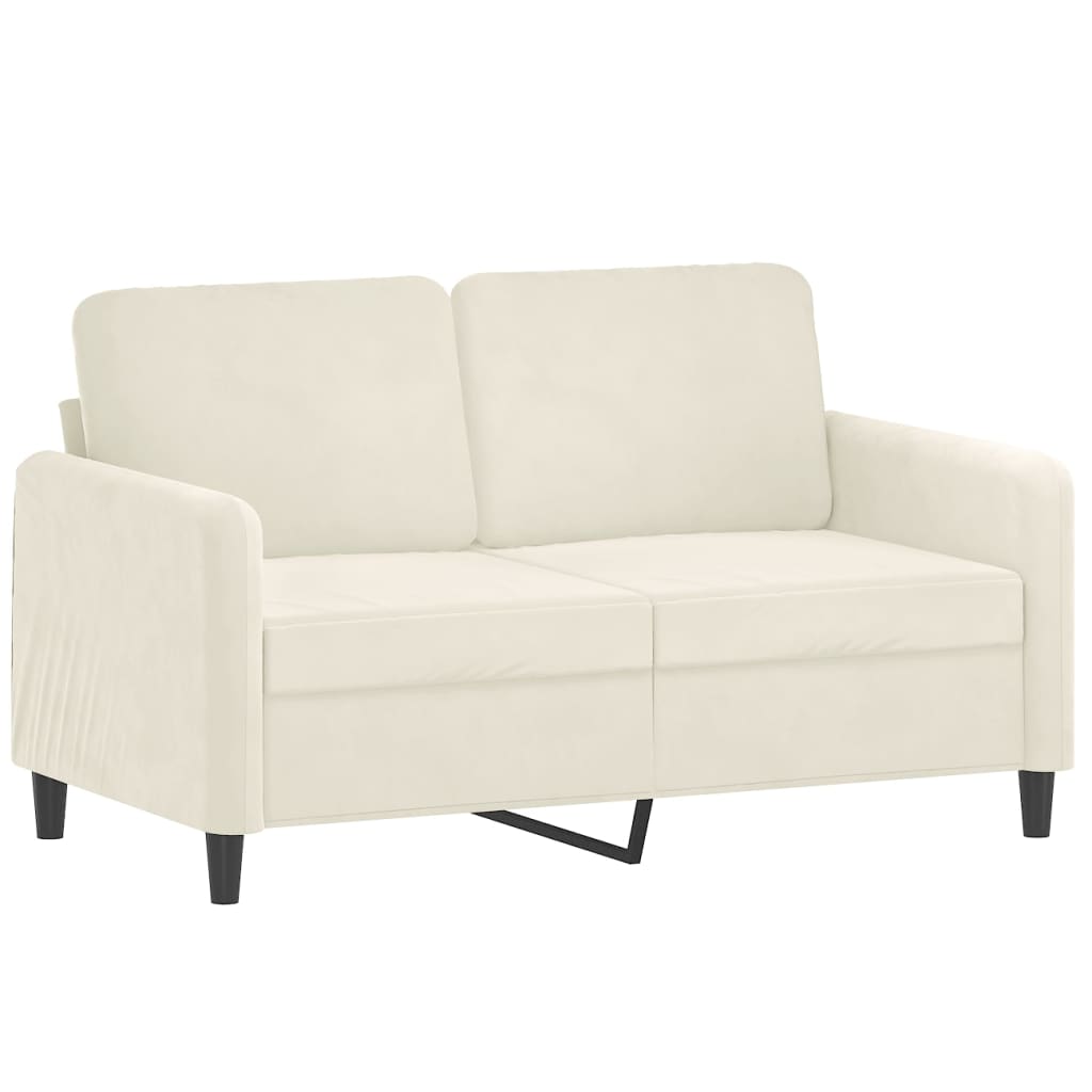 2-personers sofa med pyntepuder 120 cm velour cremefarvet