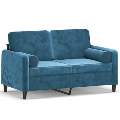 2-personers sofa med pyntepuder 120 cm velour blå