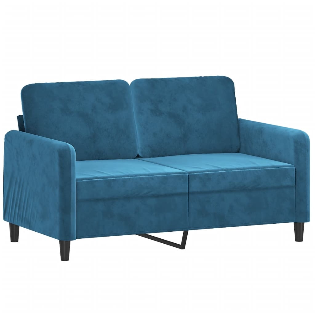 2-personers sofa med pyntepuder 120 cm velour blå