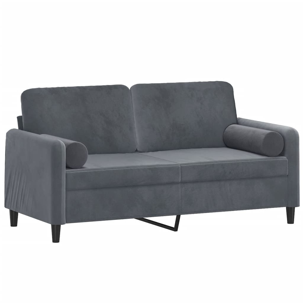 2-personers sofa med pyntepuder 140 cm velour mørkegrå