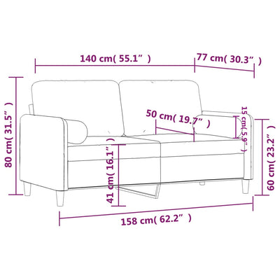 2-personers sofa med pyntepuder 140 cm velour mørkegrå