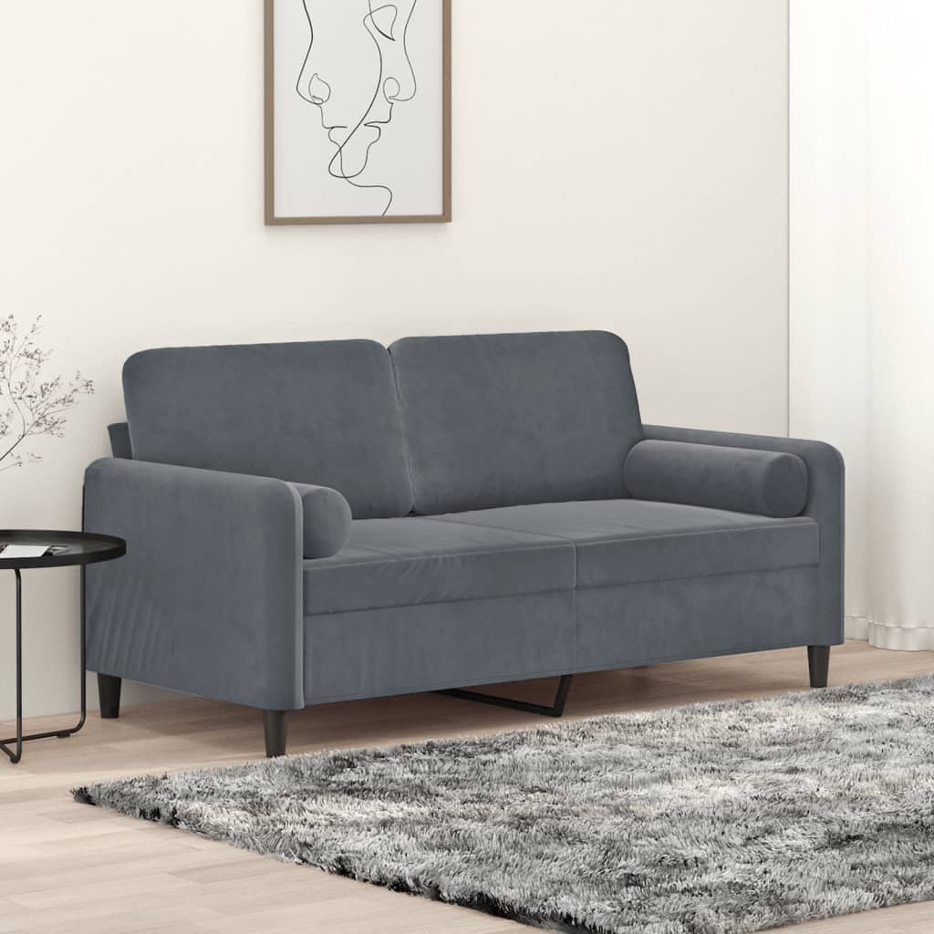 2-personers sofa med pyntepuder 140 cm velour mørkegrå