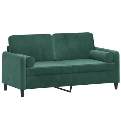 2-personers sofa med pyntepuder 140 cm velour mørkegrøn