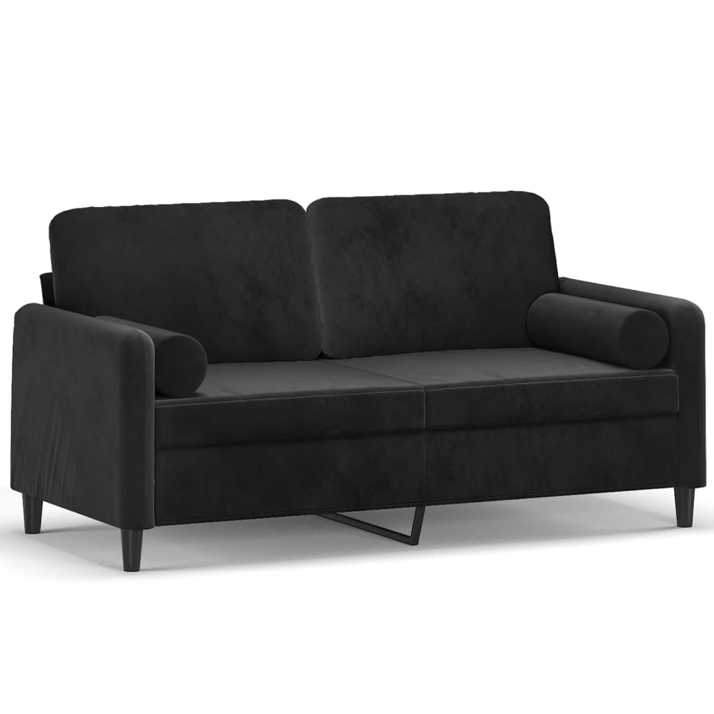 2-personers sofa med pyntepuder 140 cm velour sort