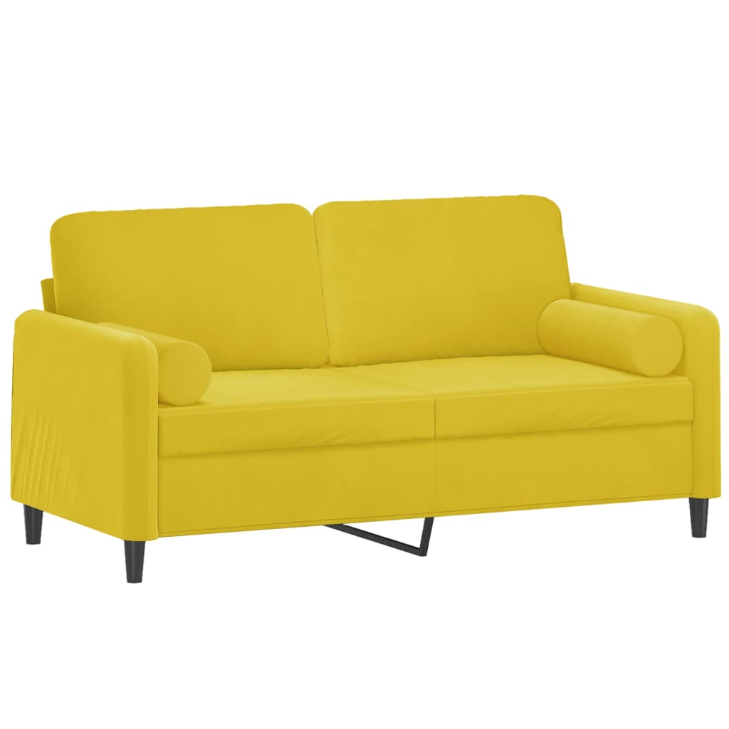 2-personers sofa med pyntepuder 140 cm velour gul